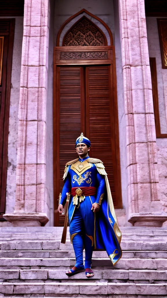 Photorealistic images of Indonesia's Acehnese superheroes, their sleek, Renaissance-inspired costumes, decorated with intricate traditional Acehnese patterns, look majestic against the backdrop of Aceh's Grand Mosque.  The superhero surveys the bustling city of Aceh, his powerful wings shadowing the iconic buildings