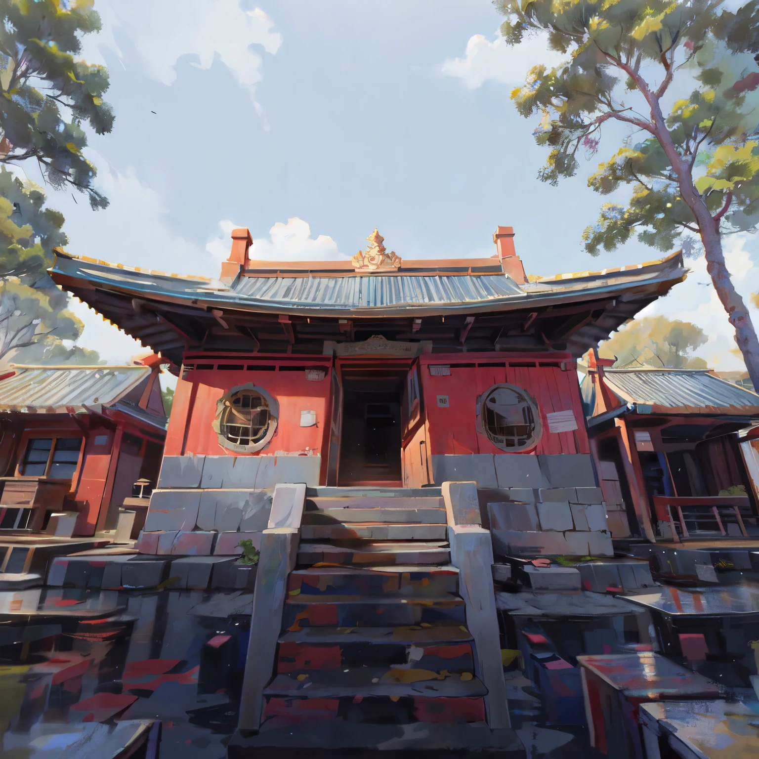 Commercial Illustration,Ancient buildings,Bright colors,Cute style