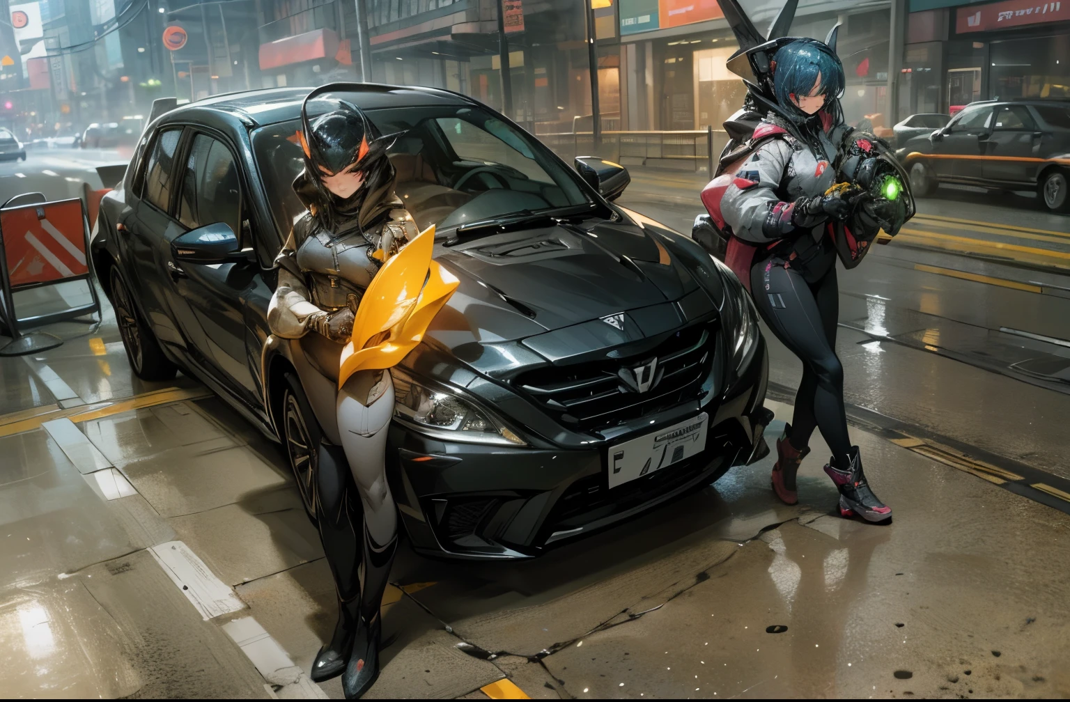 (Best quality, 8k, 32k, Masterpiece, UHD:1.2), "Transform the scene into a vibrant, futuristic street bustling with high-tech marvels. Picture a sleek, neon-lit avenue in a sprawling metropolis, where towering skyscrapers adorned with holographic advertisements and digital billboards line the streets. The atmosphere is alive with the hum of advanced technology and the glow of colorful lights reflecting off polished surfaces.
In the center of the scene, a flying hover car, with a streamlined design and illuminated undercarriage, hovers gracefully above the ground. Its sleek form and cutting-edge features epitomize the advanced transportation of this high-tech world.
Beside the hover car, stand iconic women from Valorant, each exuding confidence and power. Capture their distinct appearances, with futuristic outfits and gear that blend style and functionality. Radiant neon lights accentuate their features, casting an otherworldly glow. Highlight their unique abilities and personas through subtle visual cues like faint energy auras or holographic displays emanating from their gear.
The street itself is a blend of ultra-modern infrastructure and bustling urban life. Pedestrian walkways are interspersed with interactive digital kiosks and robotic vendors, while drones zip through the air, delivering goods. The environment is dynamic, with a palpable sense of movement and energy.
Capture the essence of a futuristic world teeming with life and technological advancements, where the presence of the Valorant characters adds a layer of excitement and intrigue. The scene should evoke a sense of wonder and anticipation, showcasing the seamless integration of advanced technology and dynamic characters."
Capture the essence of romance and futuristic innovation, highlighting the perfect blend of tradition and modernity. The scene should evoke a sense of warmth, intimacy, and sophisticated elegance, creating an unforgettable dining experience."