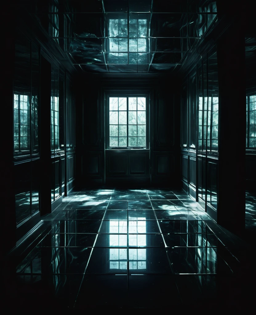 A dark alternate dimension distorted glass room 