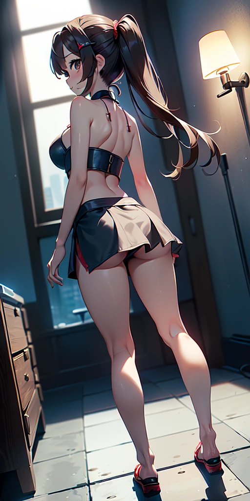 ((dynamic full body view, Female , ((only with 10 cm long mini skirt)), professional seductress, secret agent,  rear side solar lighting,