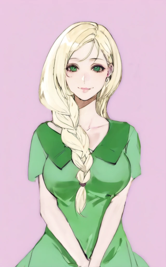 a cartoon picture of a blonde woman with long hair and a green dress, blonde anime girl with long hair, rena nounen style 3/4, blonde - haired princess, shikamimi, marin kitagawa fanart, she has blond hair, shirabii, made with anime painter studio, loli in dress, anime style portrait, blond hair green eyes