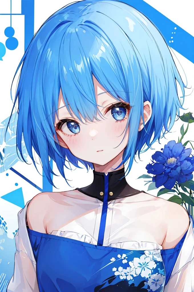 Girl、Blue hair short、Sexy