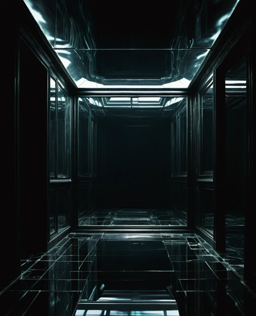 A dark alternate dimension distorted glass room 