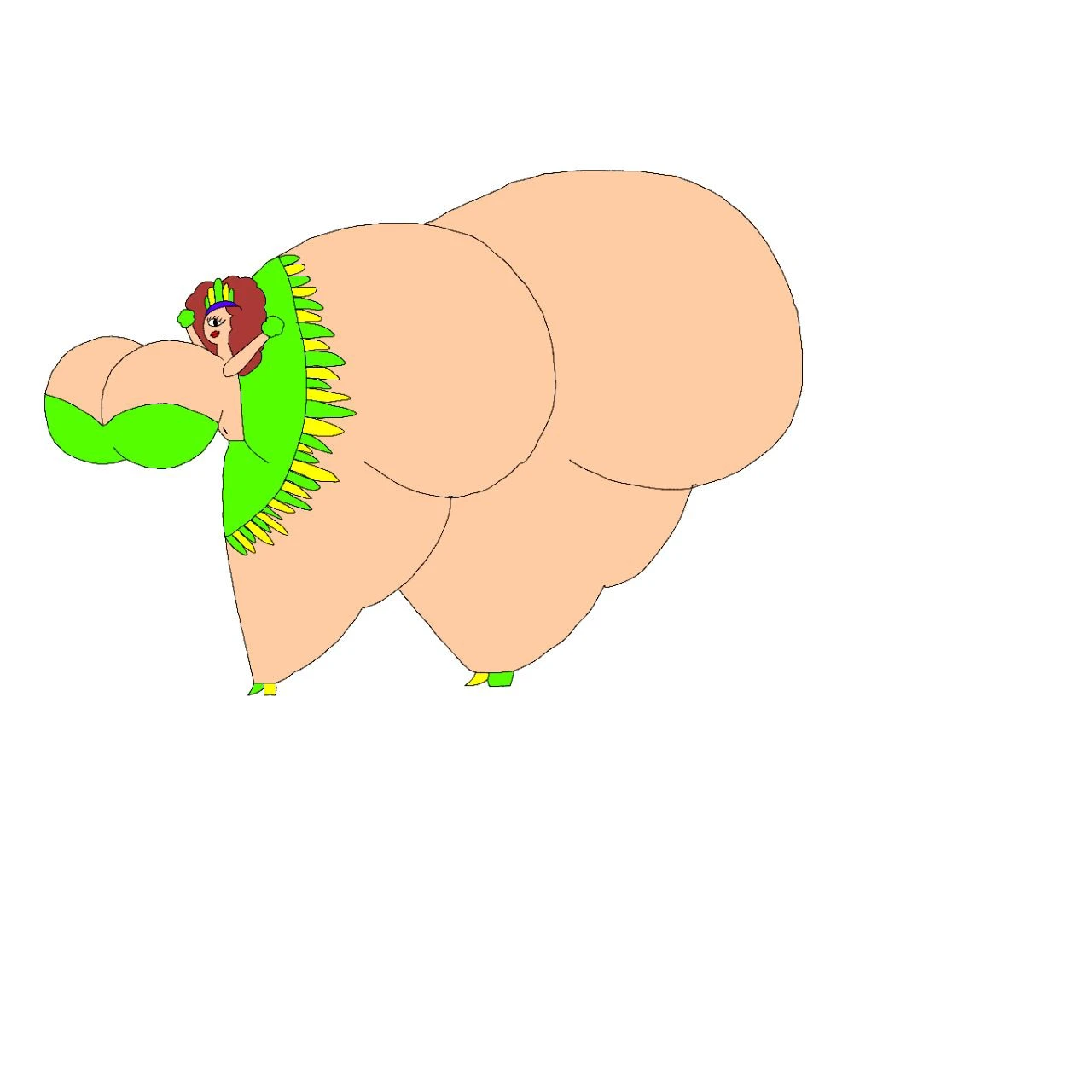 Black woman with big breasts and a massive ass works in the garden in a blue swimsuit, it&#39;s GTA style, her ass is very hot, her lips are painted red
