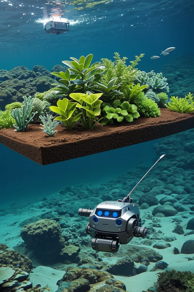 Small barbed robot that plants plants in the ocean 