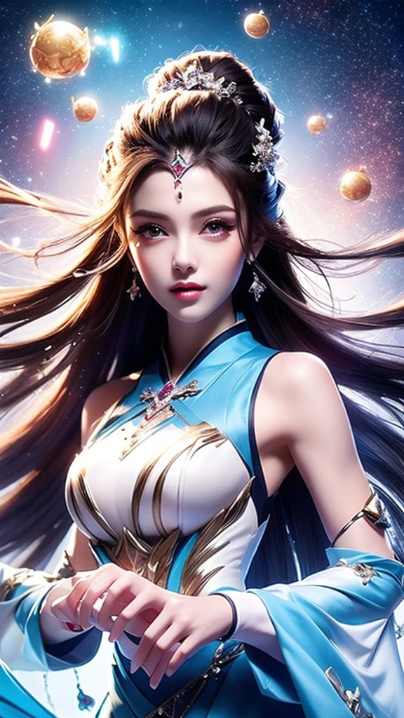 8k ultra high definition, elder brother, one-girl, Good face, Detailed pubic hair, The eye, beautifullips, Hair very red, Spread your hair, medium, wedding gown, blue dress, In Park, Birds in flight, Windy, beautiful weather, sitted, Full body capture,