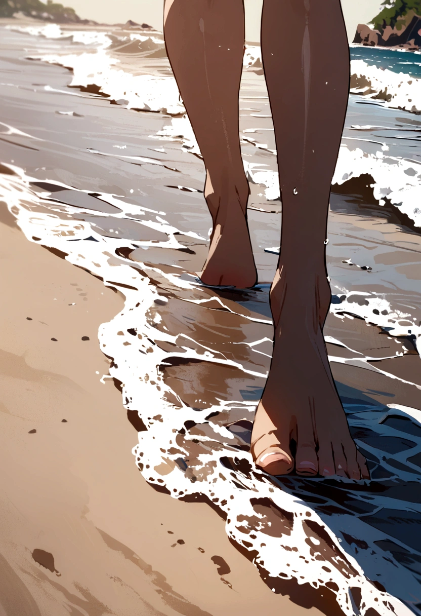 woman in bikini walking through the beach