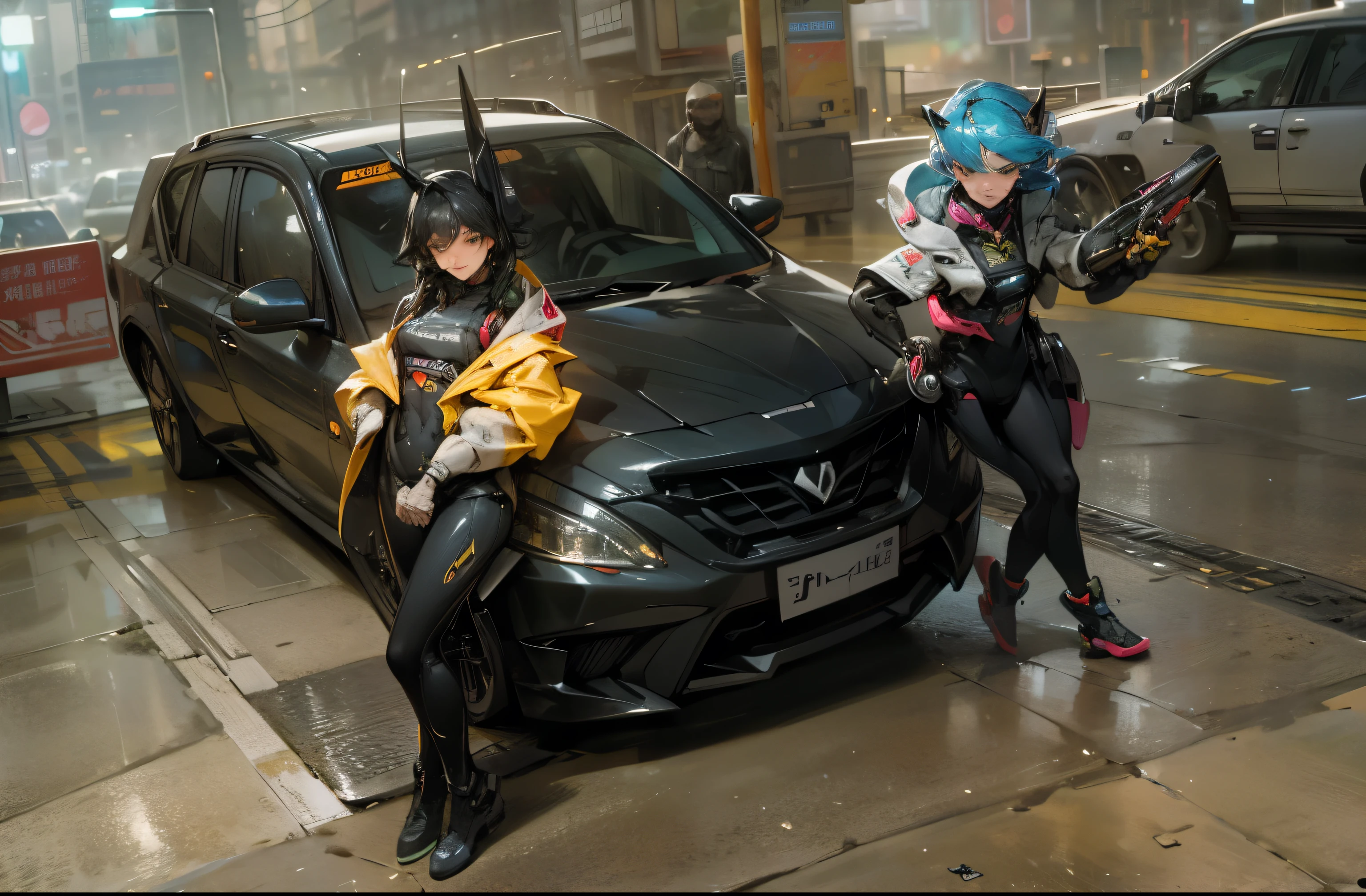 (Best quality, 8k, 32k, Masterpiece, UHD:1.2), "Transform the scene into a vibrant, futuristic street bustling with high-tech marvels. Picture a sleek, neon-lit avenue in a sprawling metropolis, where towering skyscrapers adorned with holographic advertisements and digital billboards line the streets. The atmosphere is alive with the hum of advanced technology and the glow of colorful lights reflecting off polished surfaces.

In the center of the scene, a flying hover car, with a streamlined design and illuminated undercarriage, hovers gracefully above the ground. Its sleek form and cutting-edge features epitomize the advanced transportation of this high-tech world.

Beside the hover car, stand iconic women from Valorant, each exuding confidence and power. Capture their distinct appearances, with futuristic outfits and gear that blend style and functionality. Radiant neon lights accentuate their features, casting an otherworldly glow. Highlight their unique abilities and personas through subtle visual cues like faint energy auras or holographic displays emanating from their gear.

The street itself is a blend of ultra-modern infrastructure and bustling urban life. Pedestrian walkways are interspersed with interactive digital kiosks and robotic vendors, while drones zip through the air, delivering goods. The environment is dynamic, with a palpable sense of movement and energy.

Capture the essence of a futuristic world teeming with life and technological advancements, where the presence of the Valorant characters adds a layer of excitement and intrigue. The scene should evoke a sense of wonder and anticipation, showcasing the seamless integration of advanced technology and dynamic characters."

Capture the essence of romance and futuristic innovation, highlighting the perfect blend of tradition and modernity. The scene should evoke a sense of warmth, intimacy, and sophisticated elegance, creating an unforgettable dining experience."