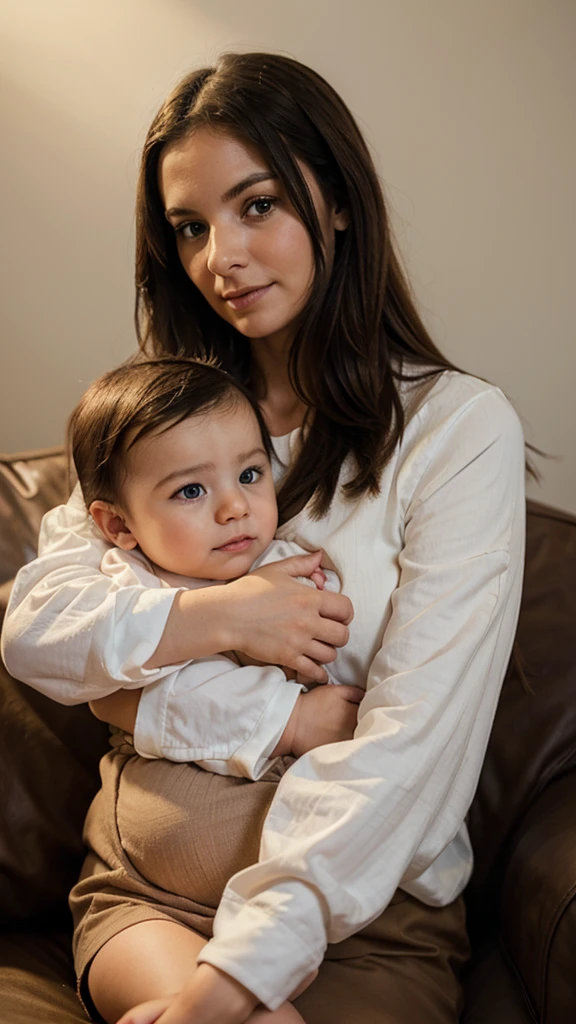 Mother holding her baby on her lap, realistic image