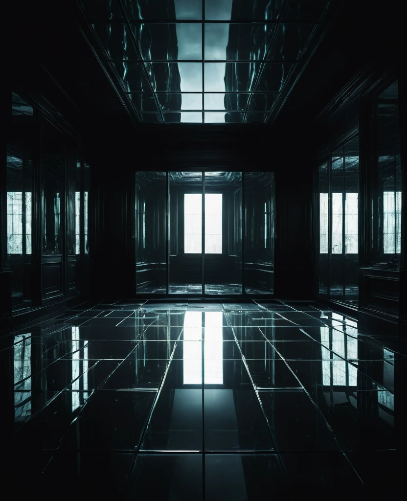 A dark alternate dimension distorted glass room 