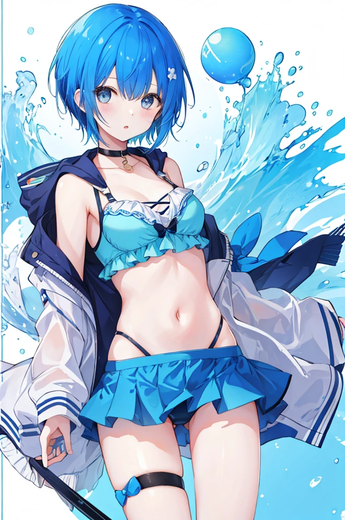 Girl、Blue hair short、bikini