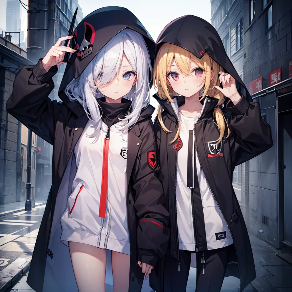 (((Grim Reaper's Scythe))) (((Gray Hair Short Hair blue eyes girl))),((night full moon My own big wings)),(Wearing a hood Black camisole Purple light), A tense look Shining Background Shining Edge