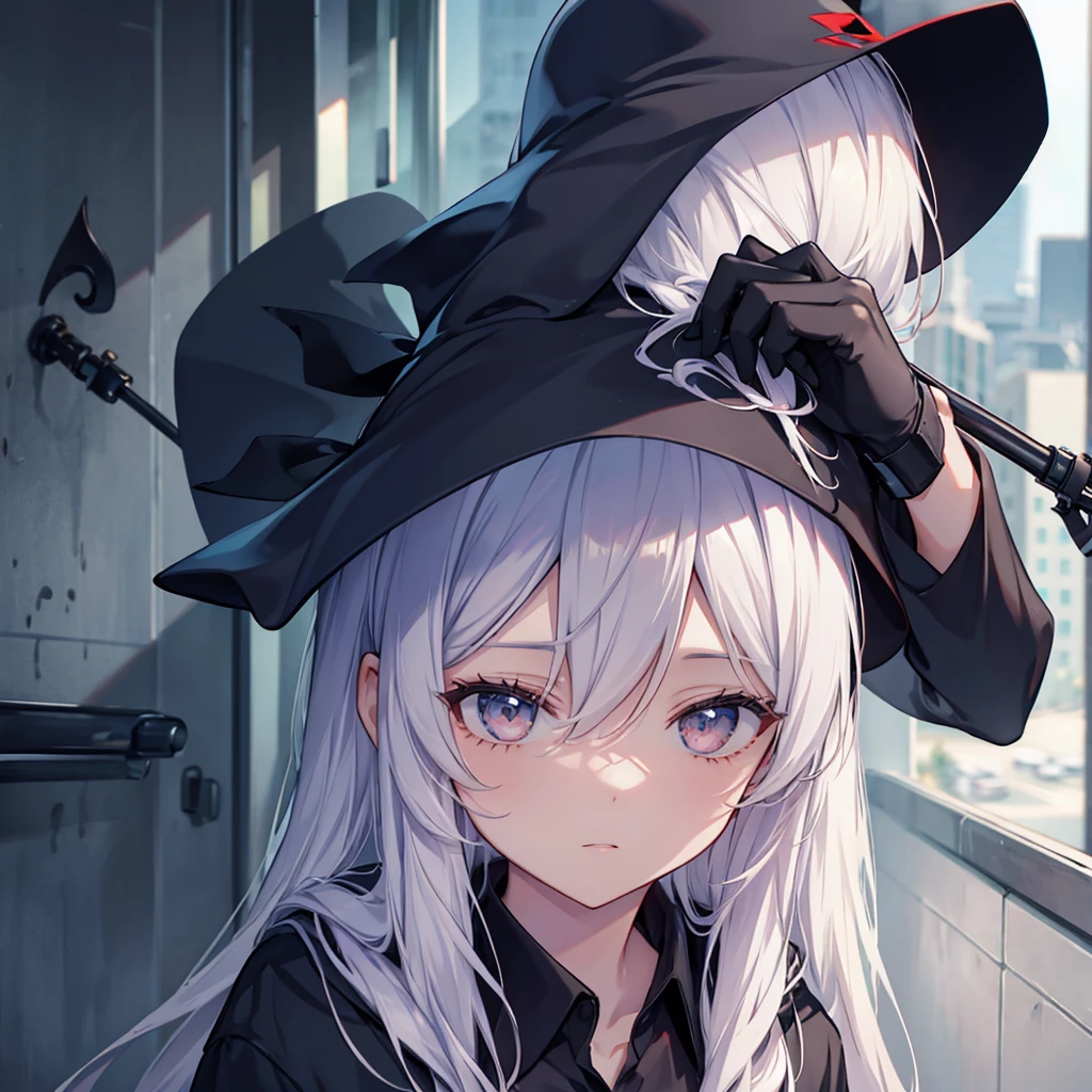 (((Grim Reaper's Scythe))) (((Gray Hair Short Hair blue eyes girl))),((night full moon My own big wings)),(Wearing a hood Black camisole Purple light), A tense look Shining Background Shining Edge