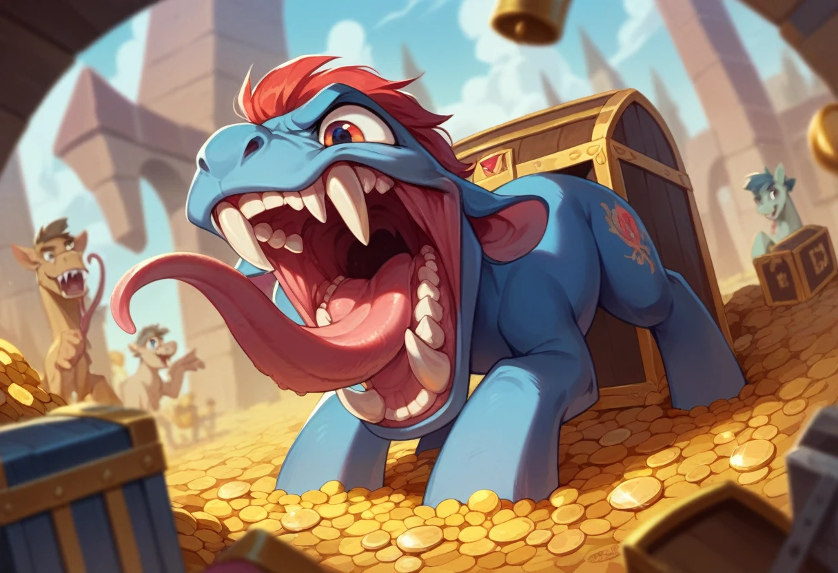 Huge treasure chests,Treasure Box Monster,Big Mouth,Fangs,Long tongue,rich and colorful,Depth of Field,OC Renderer,light,very good,Very detailed,complicated,Viewing angle,CG art