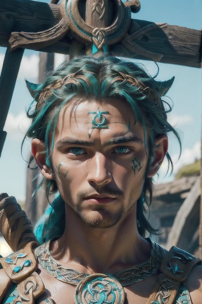 (masterpiece, best quality:1.4), (beautiful, aesthetic, perfect, delicate, intricate:1.2), (1man, thin adult portuguese male:1.2), turquoise eyes, dark blonde hair, large nose, scar on lip,
portrait, solo, half shot, looking at viewer, detailed background, detailed face, (CeltPunkAI, tribal barbarian celtic theme:1.1)