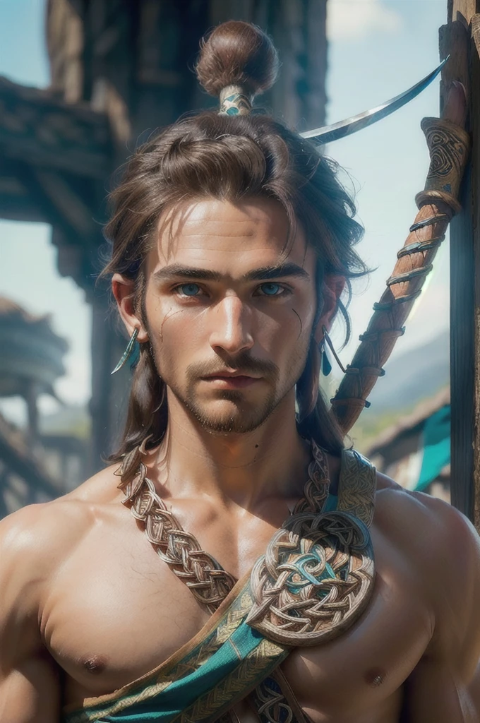 (masterpiece, best quality:1.4), (beautiful, aesthetic, perfect, delicate, intricate:1.2), (1man, thin adult portuguese male:1.2), turquoise eyes, dark blonde hair, large nose, scar on lip,
portrait, solo, half shot, looking at viewer, detailed background, detailed face, (CeltPunkAI, tribal barbarian celtic theme:1.1)