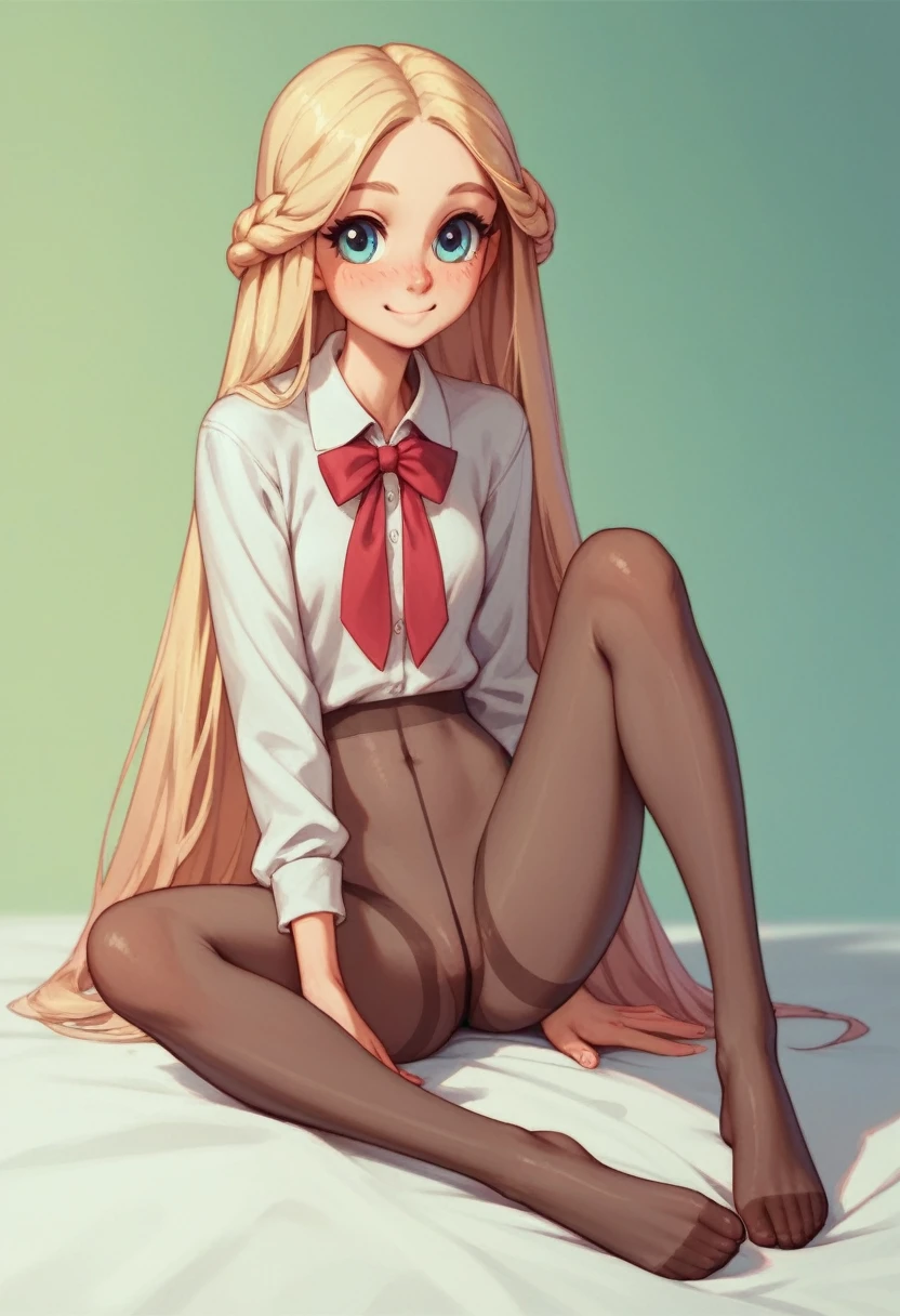 Unrealistically skinny thin body. Long thin body. Very very unrealistically long thin legs in pantyhose. cute blonde.