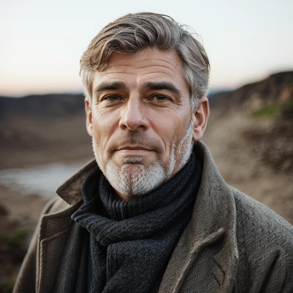 keep his face but do it in different positions, and with different clothes, he is a calm and serious gentleman, an intellectual scholar and geologist