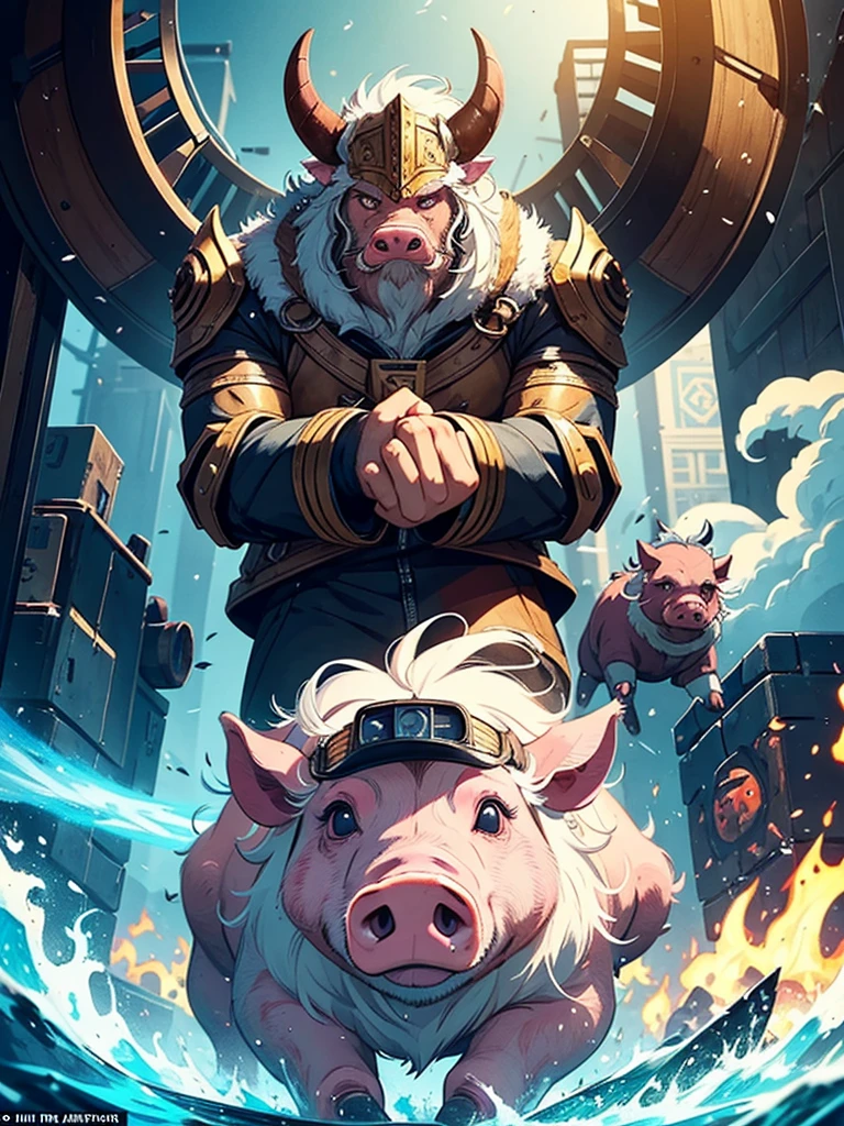 I want you to draw the god of all pigs in the pig world, he is a great animal, pig, boar, demon, robot.. Ready for a terrible battle.  I don&#39;t want human faces or people, just demonic pigs with fangs., the pig titan, the biggest of pigs, is fighting fiercely to conquer the world,  the pig titan un gran cerdo the biggest of pigs es es el Dios de todos los cerdos y tiene colmillos y es grande y es muy agresivo y terrorífico,  and it is imposing, impressive and super powerful and gives the space to put letters.  a demonic pig God with big demon pigs and there are three big pigs Titans gods of all pigs and all heavy metal. I don&#39;t want people, just animals.. 

