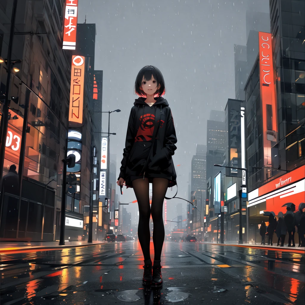 A girl and rain City blur background 