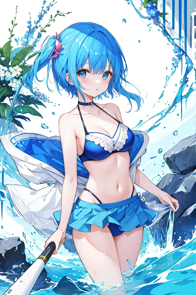 Girl、Blue hair short、bikini