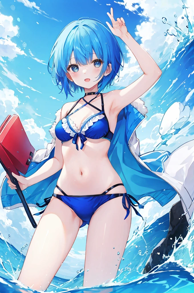 Girl、Blue hair short、bikini