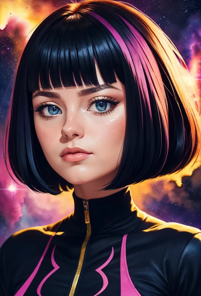 [(Young 1girl mimic fear), Cute Black Chaos Bob To The Wind, baroque::20]:BG[Nebula] (Art by Slawomir-Maniak), Lush watercolor palette canvas/acrylic, Intricate, Extreme detailing, Complex key, ((Single Shot)), ((Best Quality)), ((Masterpiece)) , ( (Realistic)), (IDEAL), 8K, impressionism: 0.2 Обои Full HD