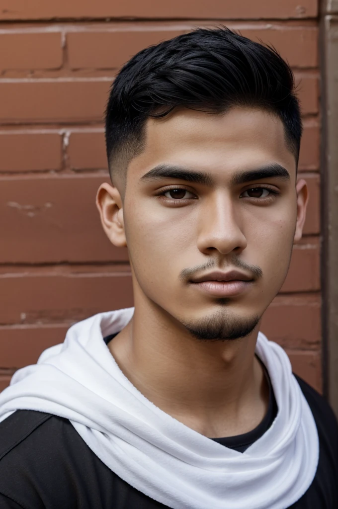 22 year old boy, bisexual, broken black hair, big black eyes, big lips, medium complexion, Mexican nationality, White skin color