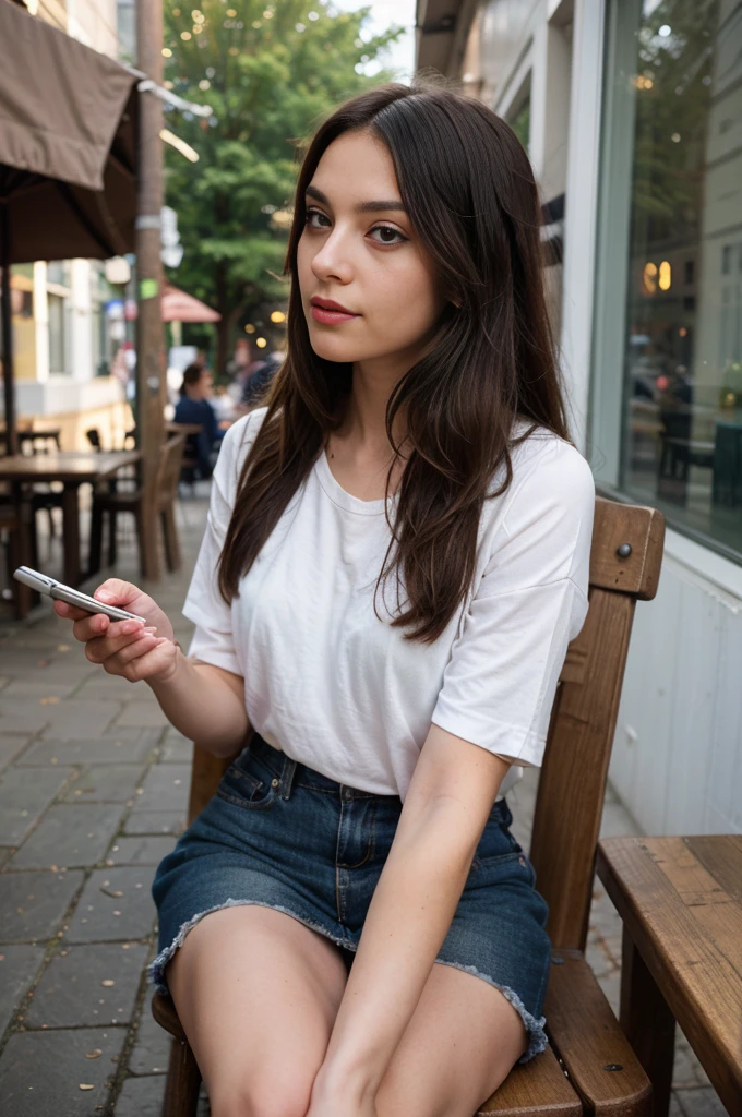 Subject and Attributes:

Main Subject: Woman with long brunette hair styled in twin buns
Additional Attributes: Engrossed in reading or interacting with a tablet, seated at a casual outdoor setting
Visual Characteristics:

Camera Angle/Shot Type: Medium shot, capturing her seated position and her immediate surroundings
Lighting: Natural, ambient light typical of a shaded outdoor setting
Art Style/Aesthetic: Photorealistic, focusing on natural expressions and casual style
Color Scheme: Earth tones from the outdoor café setting, with dark hues of the brunette hair and casual clothing
Surrounding Environment: Outdoor café with rustic wooden backdrops and casual furnishings
Descriptors of Quality: High-resolution, sharp detail, balanced composition
Using Quality Tags:

With Quality Tags: ((best quality)), woman with brunette hair styled in twin buns, engaged with a tablet, seated at an outdoor café, casual attire, photorealistic, detailed, ambient lighting
Prompt Construction:
Combine the elements above into a cohesive prompt:
"((best quality)), woman with long brunette hair styled in twin buns, casually dressed, engrossed in interacting with a tablet while seated at an outdoor café. The setting includes a rustic wooden backdrop and casual furnishings, with items like a pastry, a drink, and personal accessories on the table. Medium shot with natural ambient light, capturing her reflective expression and the detailed textures of her outfit and the environment. Photorealistic style, focusing on high-resolution, sharp detail, and balanced composition."