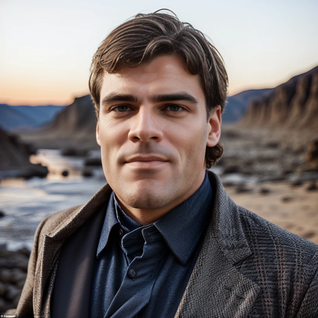 keep his face but do it in different positions, and with different clothes, he is a calm and serious gentleman, an intellectual scholar and geologist