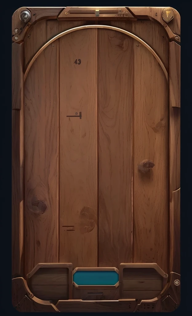 wooden game board design inspired by bagatelle for mobile gaming with HUD elements including:\n1. A designated area at the top or bottom for points earned by players,prominently displaying numbers,Space for three text sentences describing missions for players to accomplish,using both icons and numbers,HUD elements are easily readable