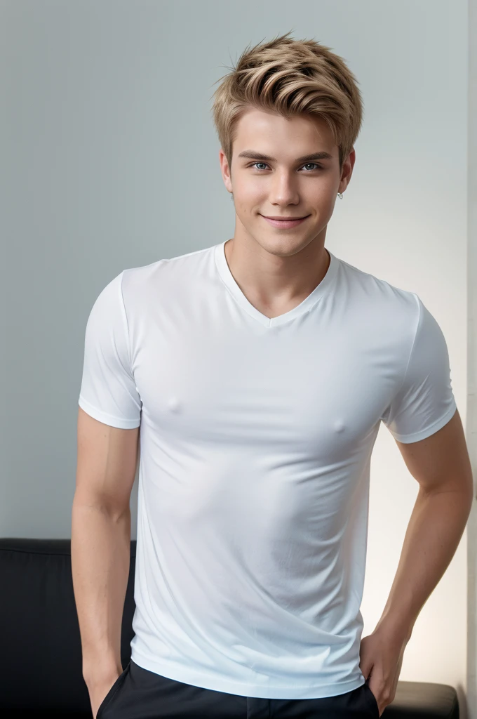 A young man with dirk hair and a confident smile. He is dressed in a back blazar over a white shirt. The man is positioned against aqua colour black drop with a subtel red lighting on the left side and he posing for Linkedin profile