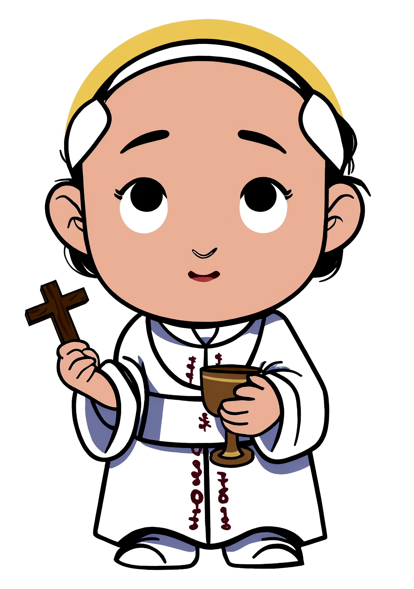 Pixar-style: the pope, holding a small cross and a chalice, 3d,Disney