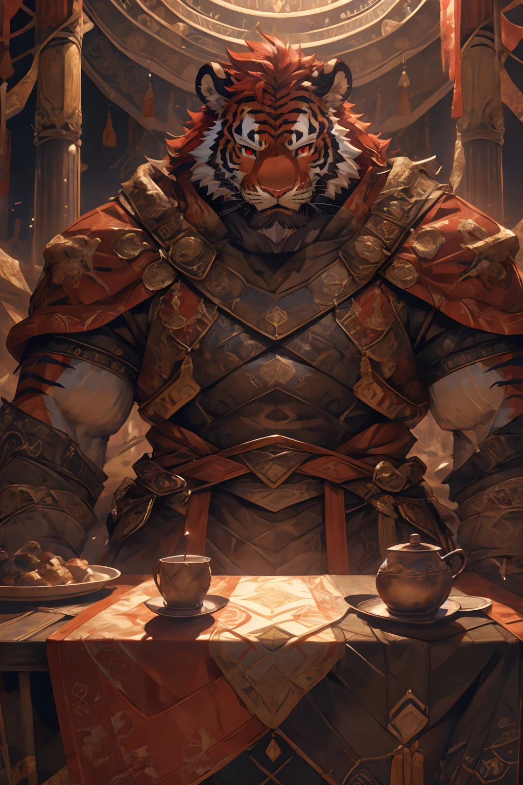 (赤红色tiger),(赤红流火Military commander战袍),(Holding a long sword),Awesome posture,Sitting quietly on the edge of the cliff,(The background is a city with bright lights.:1.2),Abdominal muscles,完美的masterpiece,Various facial details,Close-up view,specific description,masterpiece,cg,(Red eyes),Crimson pattern,Crimson tail,Military commander,Heroic,tiger,Crimson fur,Detailed facial details,),(Half Body),(Long feather),((middle aged)),(Face Focus:1.3),(16K),HD,Red and white abdomen,temple,beard,(Face lines),Heterochromia,(Red battle robe),(Crimson hair),Strong,muscle,(high resolution:1.3),