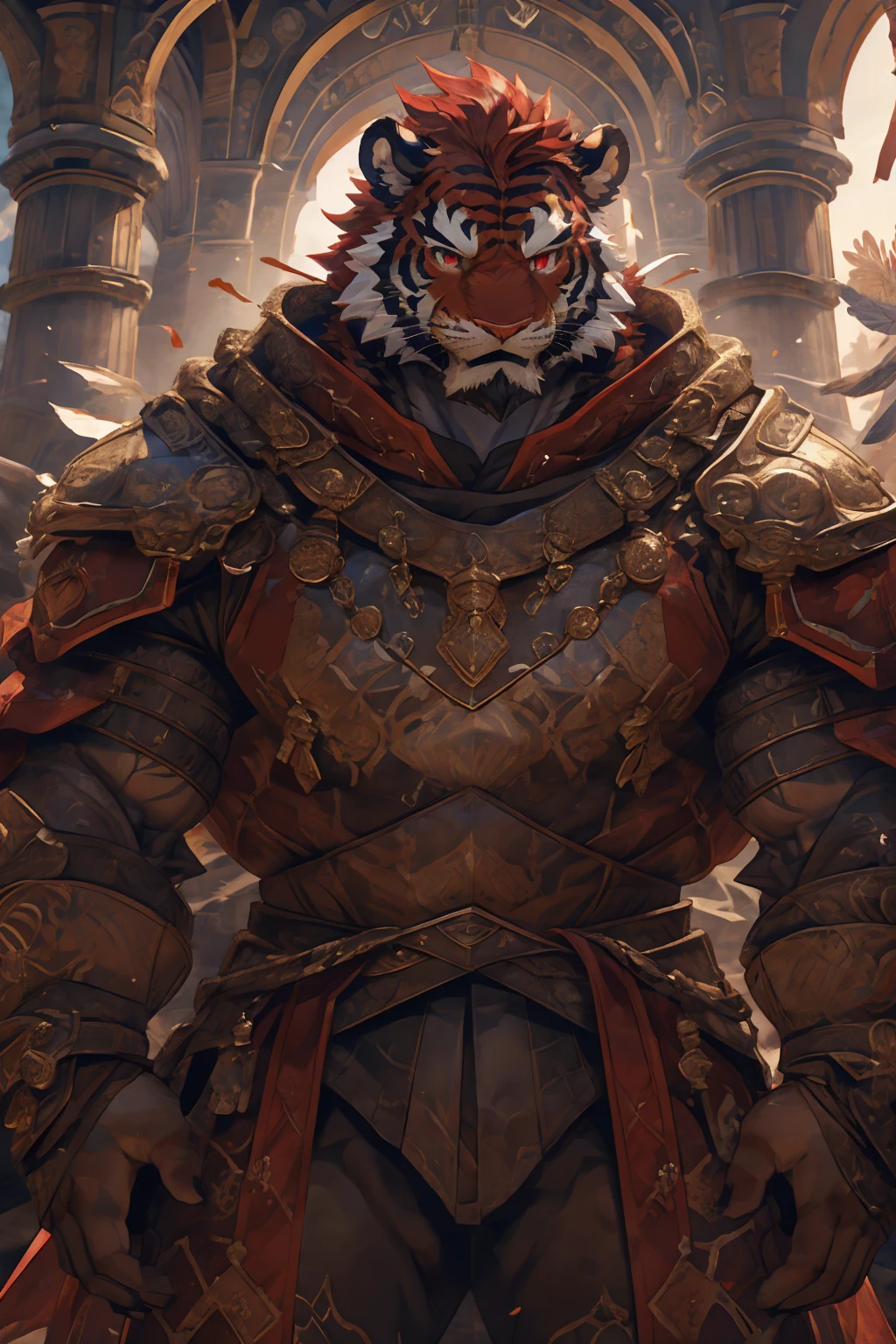 (赤红色tiger),(赤红流火Military commander战袍),(Holding a long sword),Awesome posture,Sitting quietly on the edge of the cliff,(The background is a city with bright lights.:1.2),Abdominal muscles,完美的masterpiece,Various facial details,Close-up view,specific description,masterpiece,cg,(Red eyes),Crimson pattern,Crimson tail,Military commander,Heroic,tiger,Crimson fur,Detailed facial details,),(Half Body),(Long feather),((middle aged)),(Face Focus:1.3),(16K),HD,Red and white abdomen,temple,beard,(Face lines),Heterochromia,(Red battle robe),(Crimson hair),Strong,muscle,(high resolution:1.3),