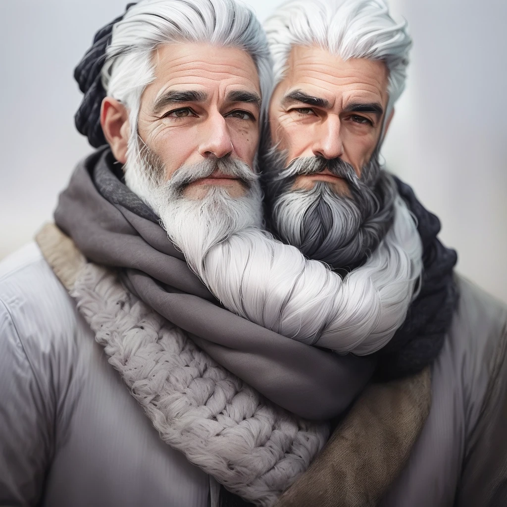 arafed man with a beard and a scarf on, gray hair and beard, dark grey haired man, some grey hair in beard, short white beard, gray beard, silver hair and beard, he has a beard and graying hair, grey beard, neat white beard and hair, white hair and beard, grey trimmed beard, middle aged man