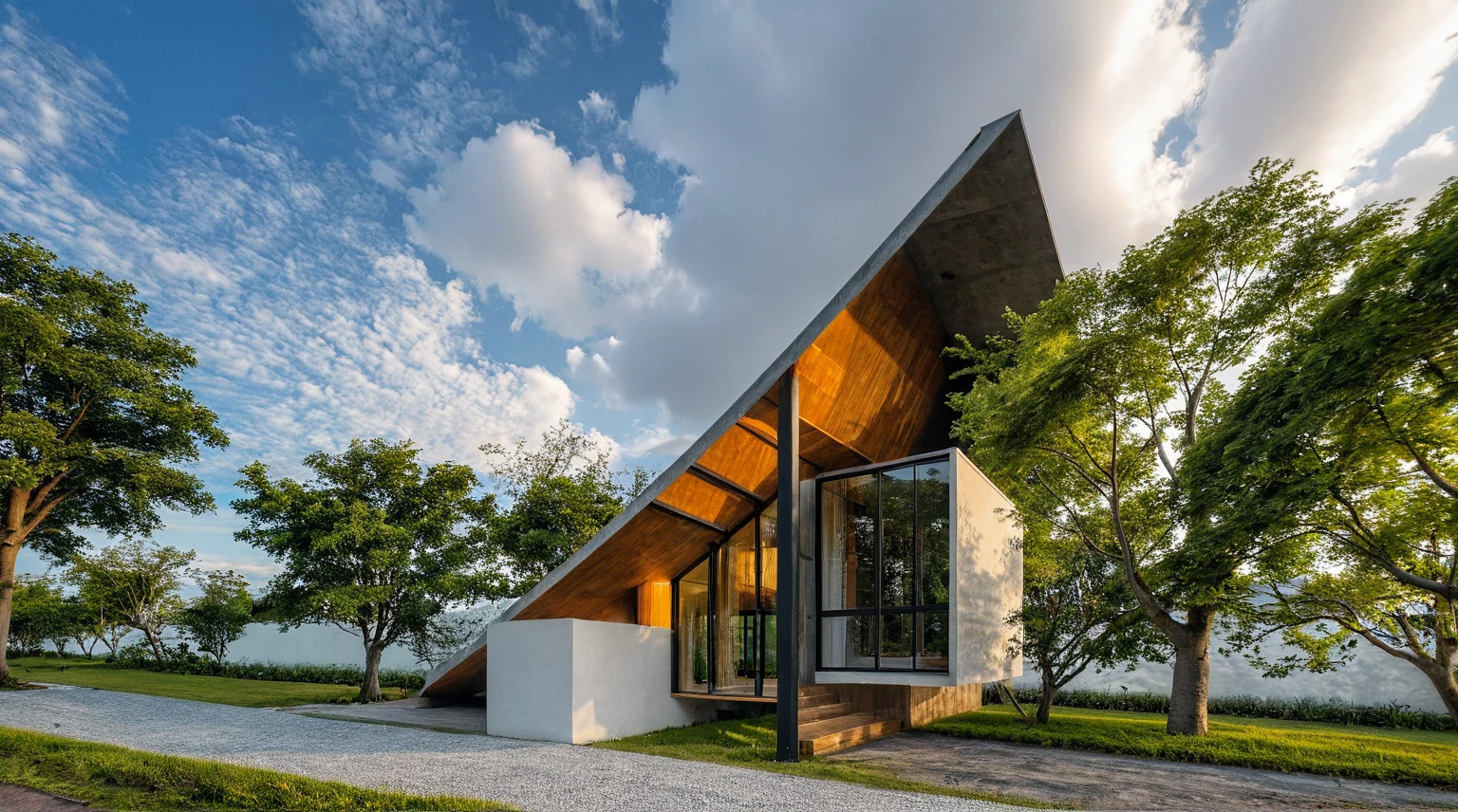 Masterpiece, high quality, best quality, authentic, super detail, outdoors, onestoreyvillaXL, aiaigroup, house style modern on the street ,stairs, white wall ,road,pavement, grass, trees, sky, cloud, (daylight:1.1)