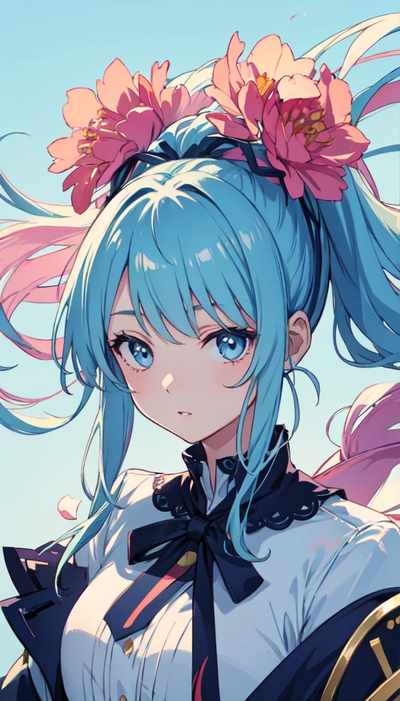 (masterpiece), (best quality), (ultra detailed),(disheveled hair),(illustration), (1girl), (Fashionable clothing), standing, Fashion model, looking at viewer, (interview), (simple background),beautiful detailed eyes, delicate beautiful face, Floating,(high saturation),(colorful splashes),colorful bubble,(shining), focus on face, ponytail, kamisato ayaka, light blue hair, bangs, hair ring, floating flowers, floating hairs, (shining), best lighting, best shadow,
