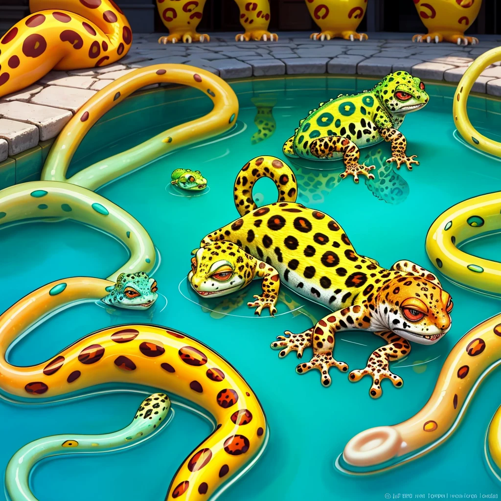 Murano fountain art Spectral city scape rome fountain Trevi Roma Italy ву artist artwork Jeff Koons+Bernini:(colourful murano glass for faberge beautifuil color composition;\ (close-up cute fat cute beautiful gecko candy (Leopard gecko) made
