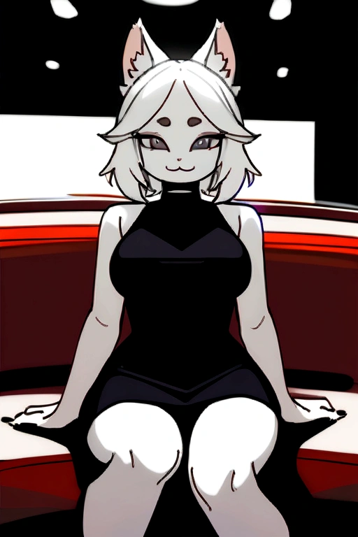 (8 k) (A high resolution) (Best quality) (masterpiece) skin, 1 girl, sketch, animal ears, black eyes,  :3, furry female, sleeveless dress,  Sitting, thin panties