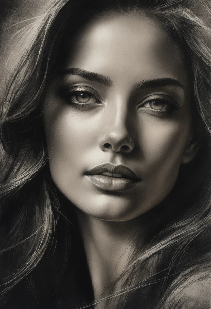 best quality,ultra-detailed,realistic sketch:1.5,charcoal,portrait,paper texture,detailed facial features,shading and highlights,dynamic composition,expressive strokes,contrast,highlights and shadows,black and white,emotion and expression,exquisite details,subtle textures,hand-drawn,precise lines,fine art,high-contrast,dramatic lighting,skilled craftsmanship,aesthetic appeal,polished finish,professionally executed
