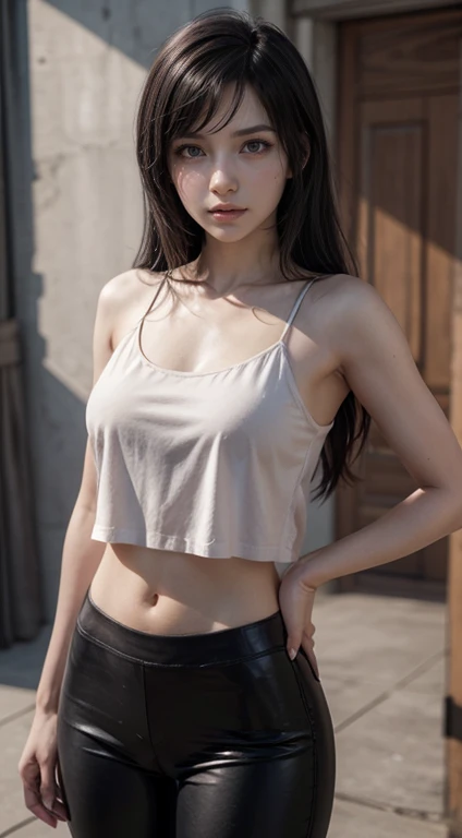 Arafa woman in black blouse and pink pants posing for a photo, deviantart artstation cgscosiety, tifa lockhart, corpo inteiro cgsociety, Fiora de League of Legends, seductive tifa lockhart portrait, 3D anime style, Senna de League of Legends, [ trends at CGsociety ]!!, photorealistic rendering of anime girl, 2b