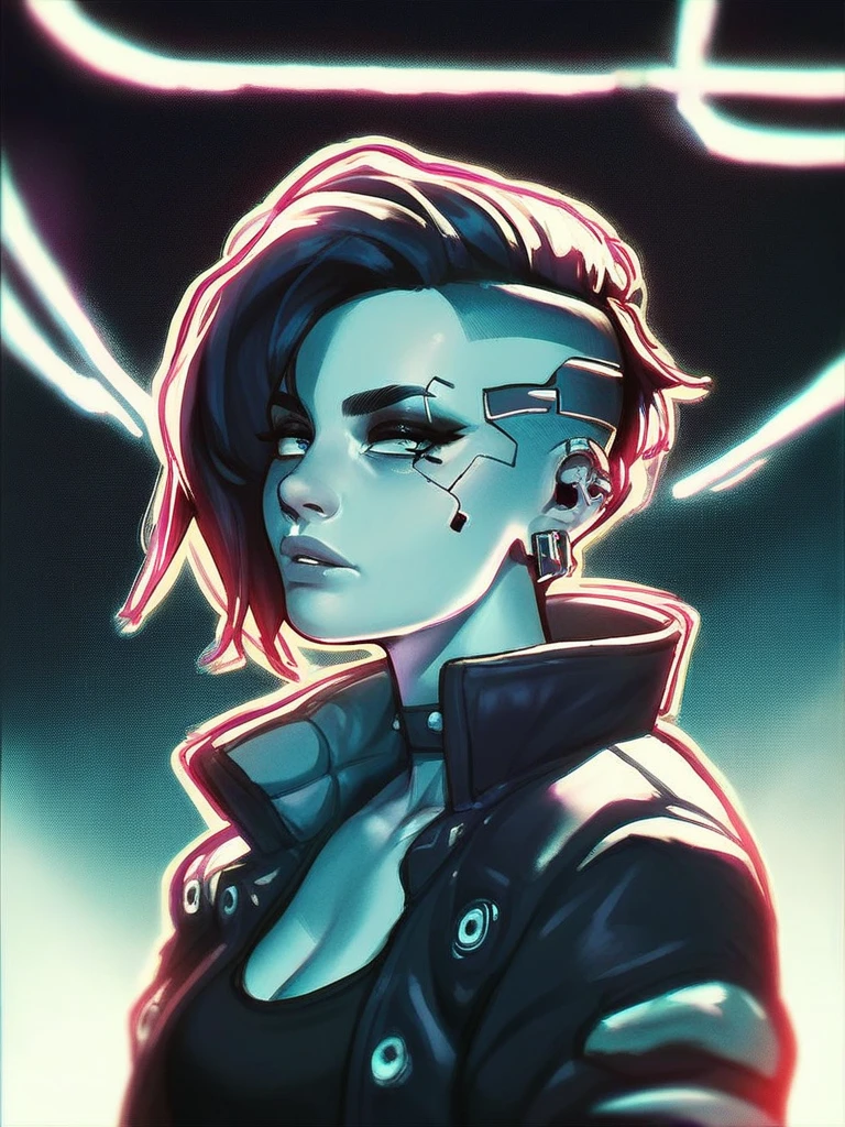 score_9, score_8_up, score_7_up, score_6_up, score_5_up, score_4_up, beautiful female racoon portrait, punk haircut, pierced ear, black jacket, dramatic neon lighting, outline, cyberpunk city background