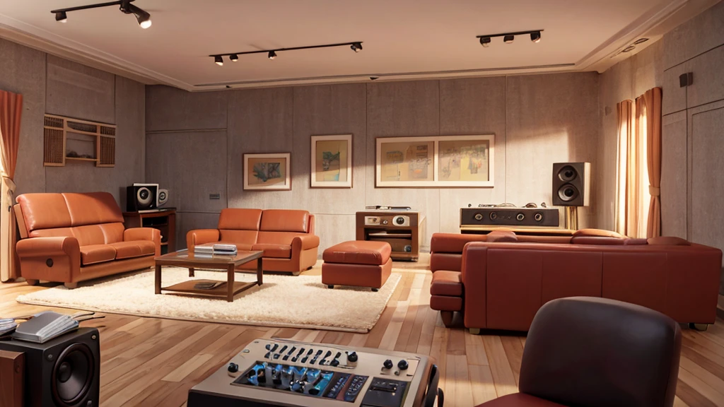 deserted recording studio, sofa in the center