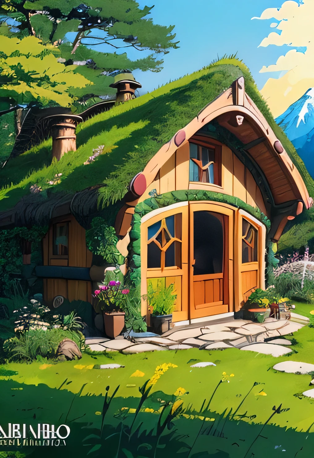 Realistic, real life, beautiful hobbit house on the hill, style of laurie greasley, studio ghibli, akira toriyama, james gilleard, genshin impact, trending pixiv fanbox, acrylic palette knife, 4k, vibrant colors, devinart, trending on artstation