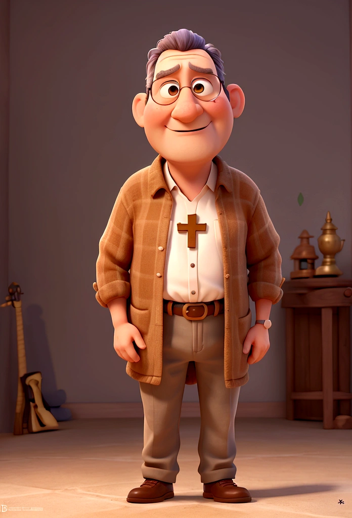 Pixar-style: O Papa, holding a small cross and a chalice ,Poster 3D,Disney