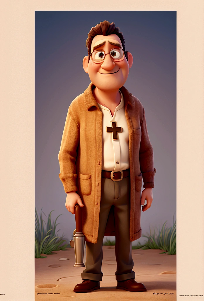 Pixar-style: O Papa, holding a small cross and a chalice ,Poster 3D,Disney