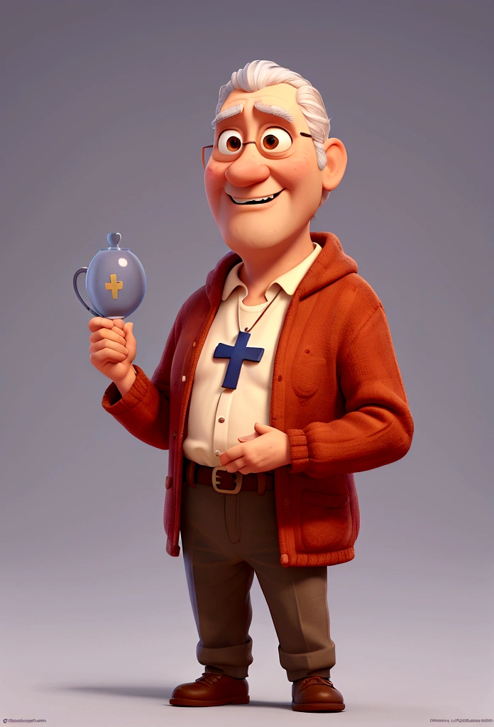 Pixar-style: O Papa, holding a small cross and a chalice ,Poster 3D,Disney