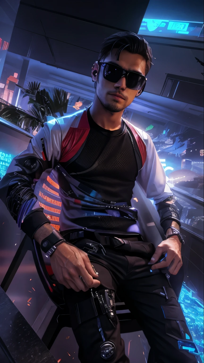 Change background cyberpunk handsome boy realistic face 